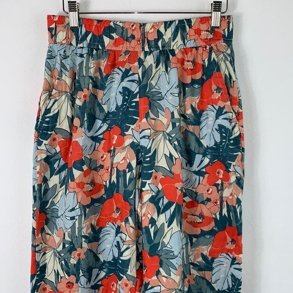 C&C California 100% Linen Tropical Floral Cropped Wide Leg Pull On Pants Sz S - Picture 2 of 9